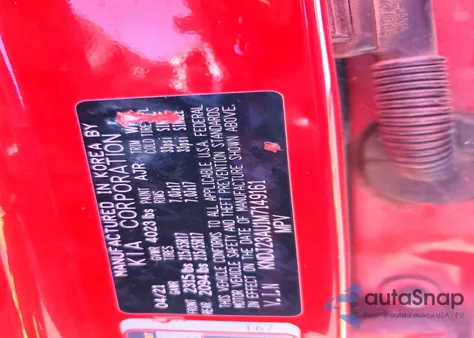 2021 Kia Soul Lx z USA, uszkodzony, nr VIN KNDJ23AU1M7149161